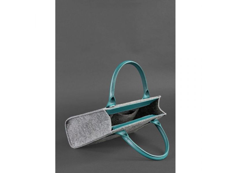 Фетровая женская сумка-кроссбоди Blackwood с кожаными бирюзовыми вставками, фото 6