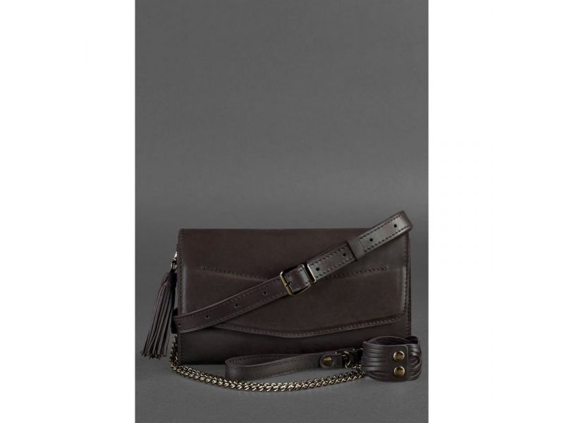 Женская кожаная сумка Элис темно-коричневая Краст, фото 4
