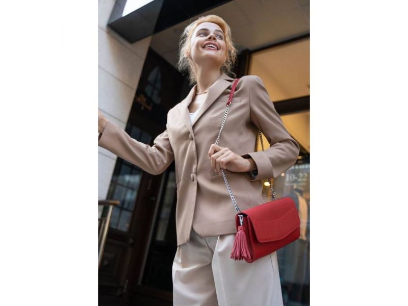 Женская кожаная сумка Элис красная Краст, фото 3