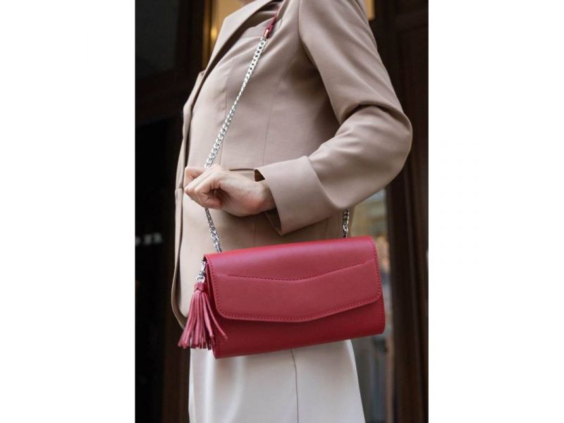 Женская кожаная сумка Элис красная Краст, фото 4