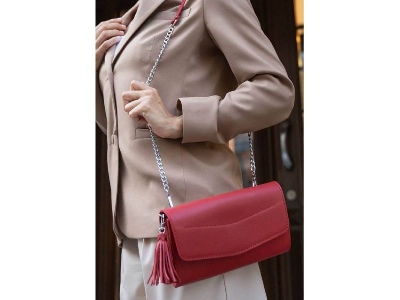 Женская кожаная сумка Элис красная Краст, фото 2