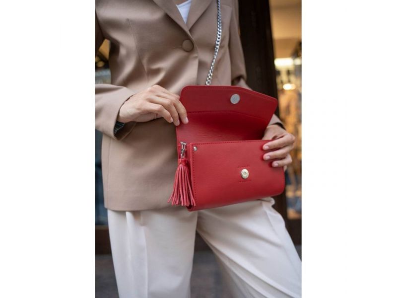 Женская кожаная сумка Элис красная Краст, фото 5