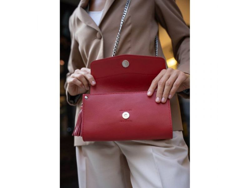 Женская кожаная сумка Элис красная Краст, фото 7