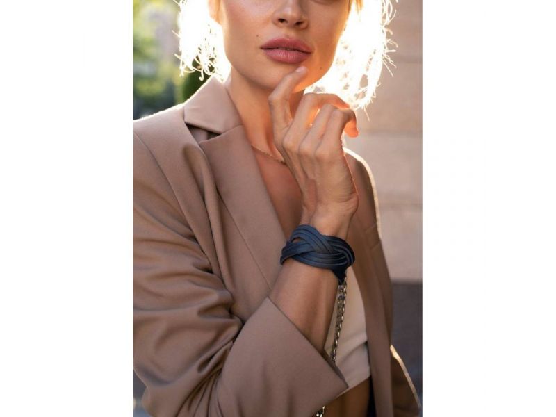 Кожаный браслет косичка темно-синий, фото 1