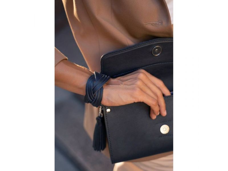 Кожаный браслет косичка темно-синий, фото 2