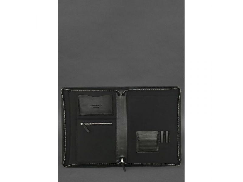 Кожаная папка А4 на молнии для документов черная, фото 2