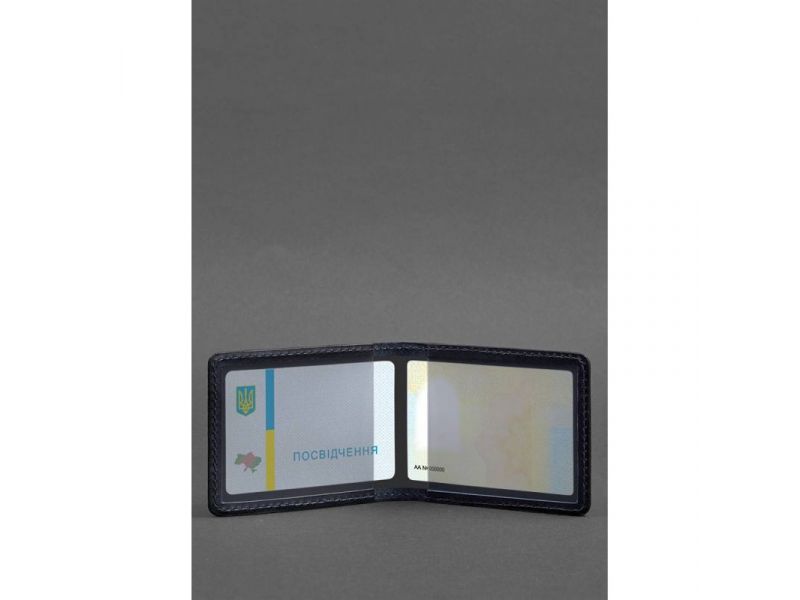 Кожаная обложка для удостоверения с гербом темно-синяя, фото 3