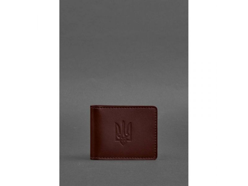 Кожаная обложка для удостоверения с гербом бордовая, фото 1