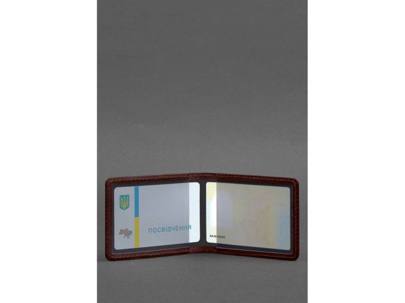 Кожаная обложка для удостоверения с гербом бордовая, фото 3