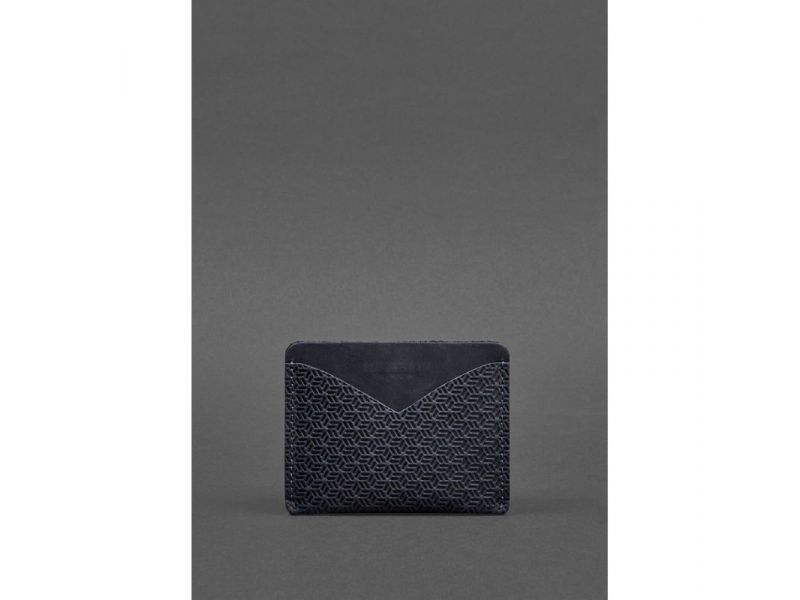 Кожаная визитница 5.0 темно-синяя Crazy Horse Карбон, фото 3