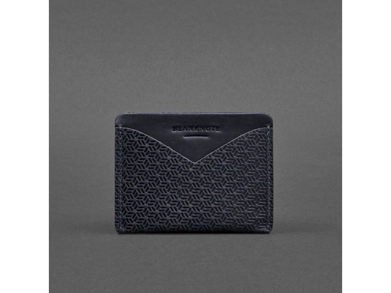 Кожаная визитница 5.0 темно-синяя Crazy Horse Карбон, фото 4