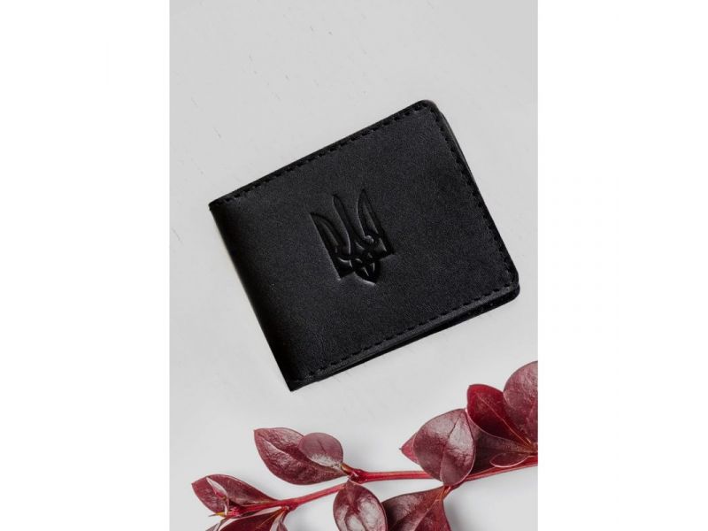 Кожаная обложка для удостоверения с гербом черная, фото 1