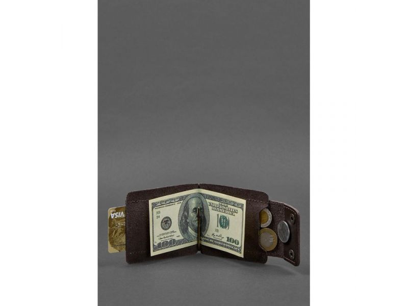 Мужское кожаное портмоне коричневое 10.0 зажим для денег, фото 3