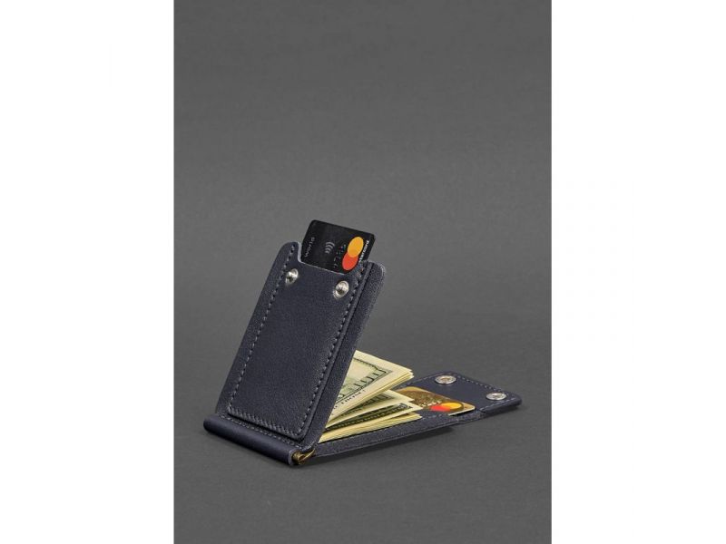 Мужское кожаное портмоне 10.0 зажим для денег темно-синий, фото 2