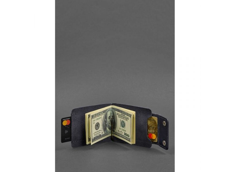 Мужское кожаное портмоне 10.0 зажим для денег темно-синий, фото 3