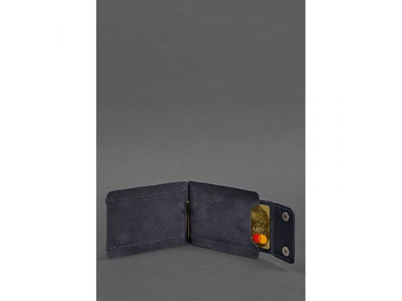 Мужское кожаное портмоне 10.0 зажим для денег темно-синий, фото 5