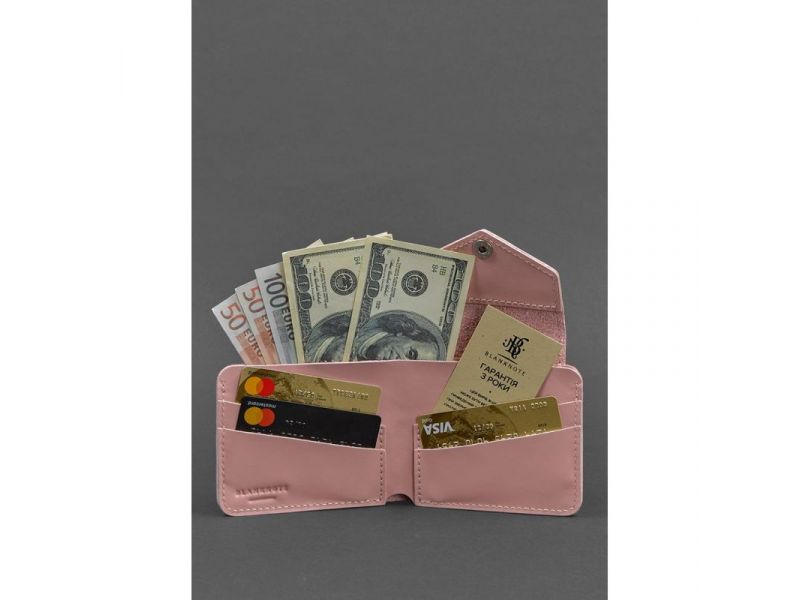 Кожаное портмоне 4.2 на кнопке розовое, фото 2