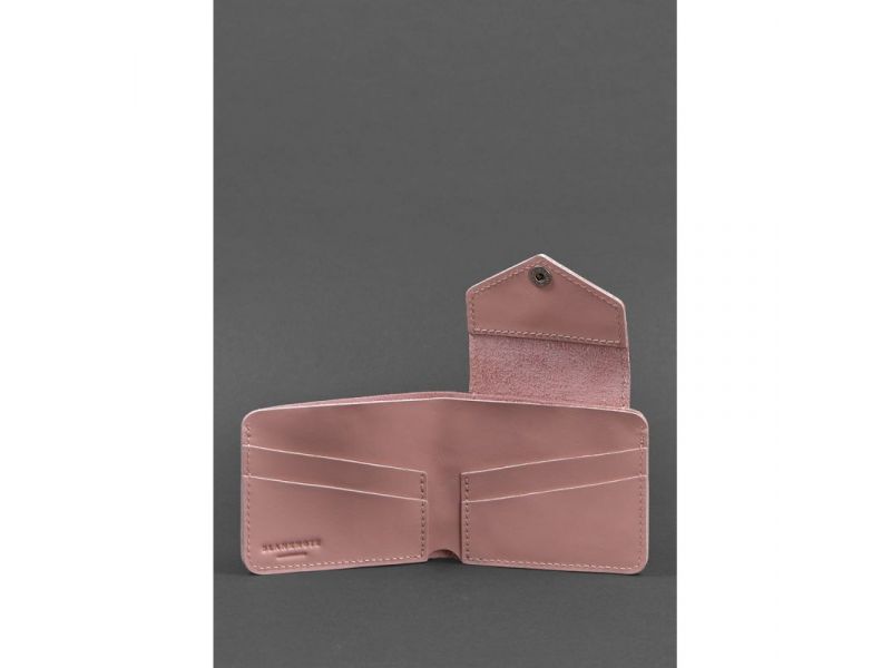 Кожаное портмоне 4.2 на кнопке розовое, фото 3