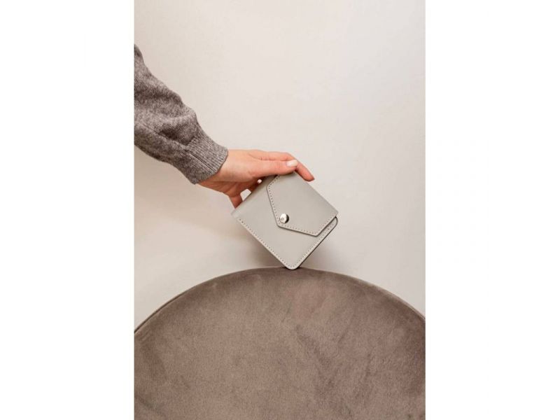 Кожаное портмоне 4.2 на кнопке серое, фото 1