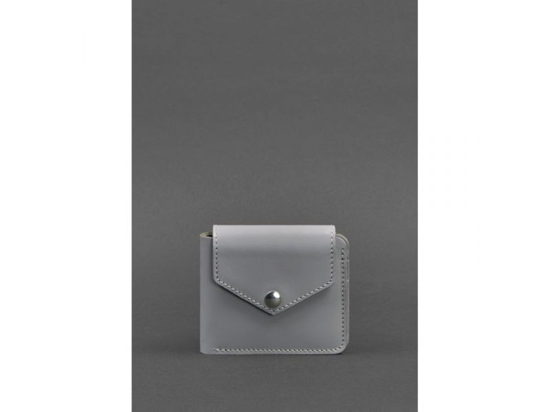 Кожаное портмоне 4.2 на кнопке серое, фото 2