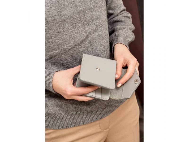 Кожаное портмоне 4.2 на кнопке серое, фото 6