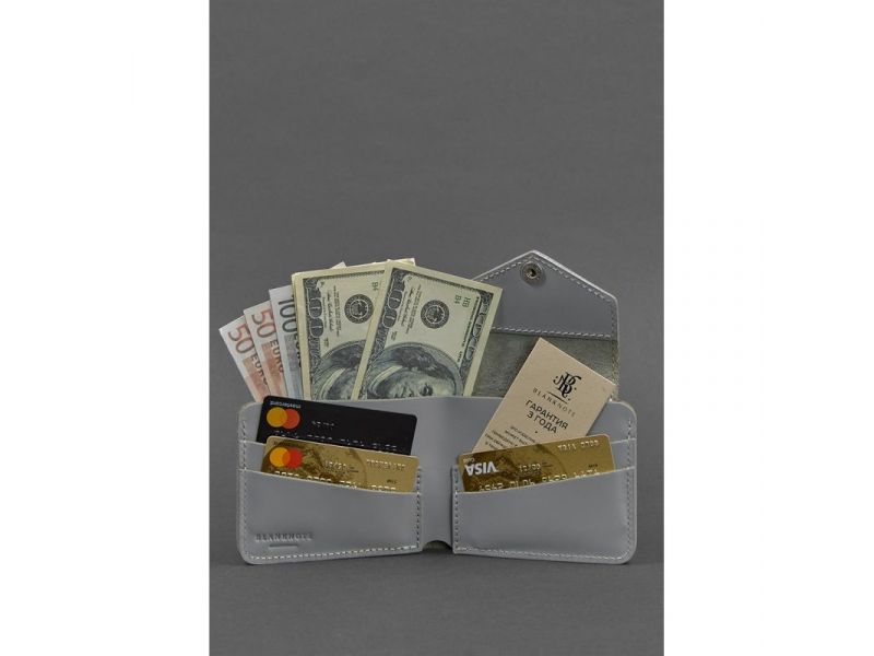 Кожаное портмоне 4.2 на кнопке серое, фото 3