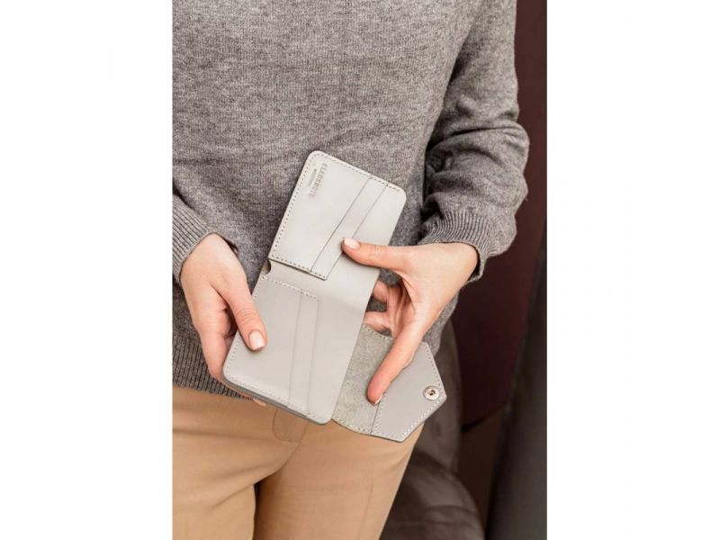 Кожаное портмоне 4.2 на кнопке серое, фото 7