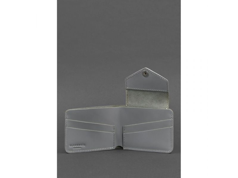 Кожаное портмоне 4.2 на кнопке серое, фото 4