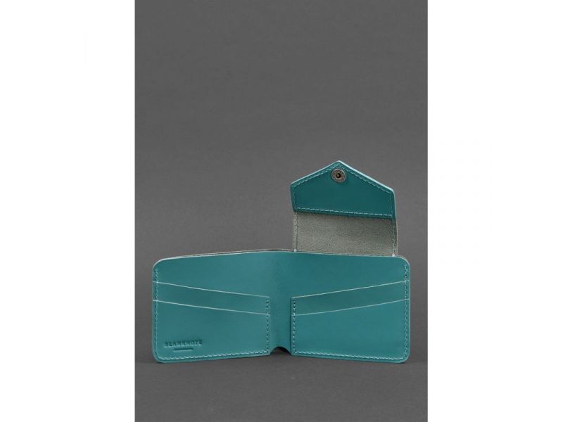 Кожаное портмоне 4.2 на кнопке бирюзовое, фото 3