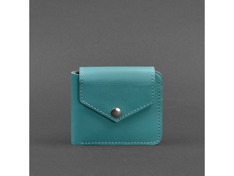 Кожаное портмоне 4.2 на кнопке бирюзовое, фото 5