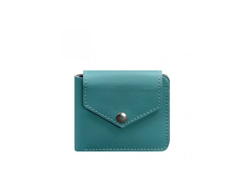 Кожаное портмоне 4.2 на кнопке бирюзовое, фото 6
