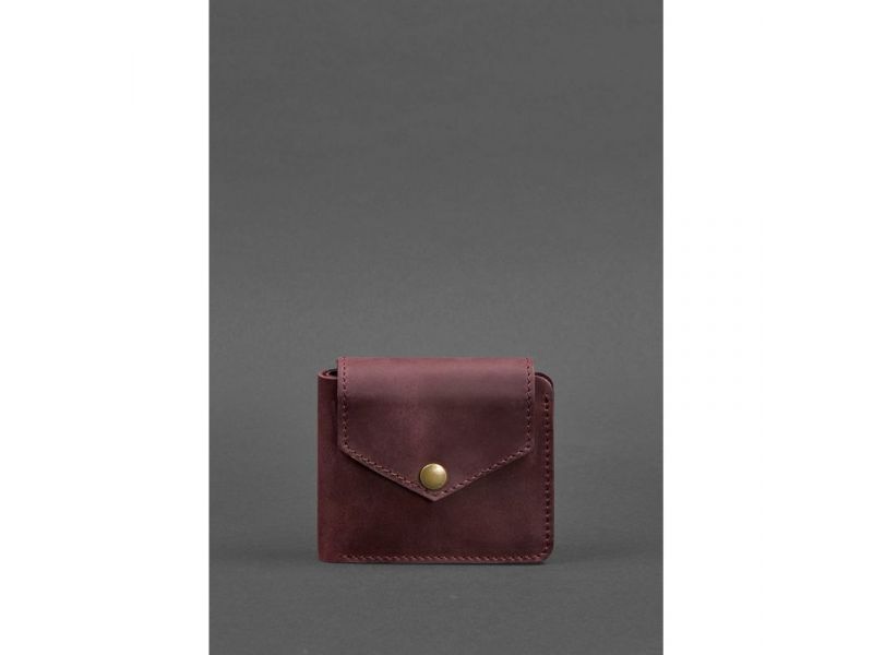 Кожаное портмоне 4.2 на кнопке бордовое Crazy Horse, фото 1