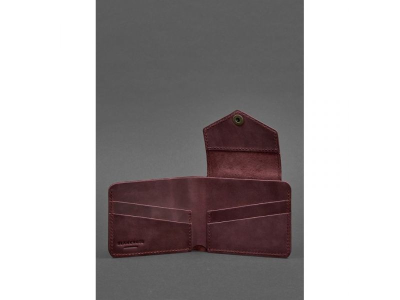 Кожаное портмоне 4.2 на кнопке бордовое Crazy Horse, фото 3