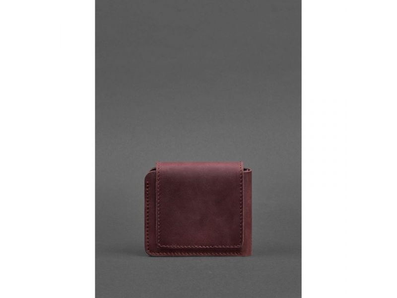 Кожаное портмоне 4.2 на кнопке бордовое Crazy Horse, фото 4