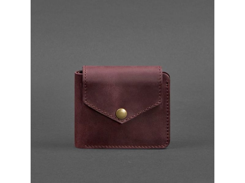 Кожаное портмоне 4.2 на кнопке бордовое Crazy Horse, фото 5