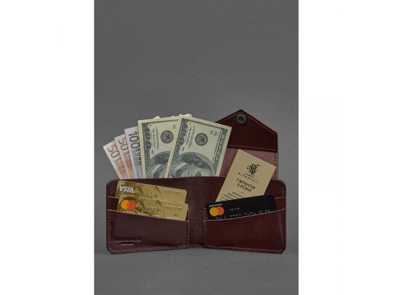 Кожаное портмоне 4.2 на кнопке бордовое, фото 2