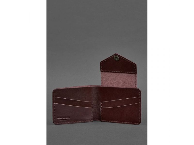 Кожаное портмоне 4.2 на кнопке бордовое, фото 3
