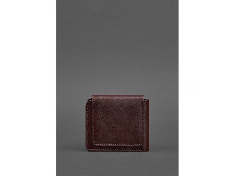 Кожаное портмоне 4.2 на кнопке бордовое, фото 4