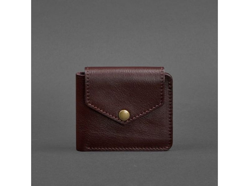 Кожаное портмоне 4.2 на кнопке бордовое, фото 5