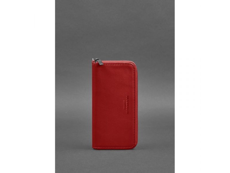Кожаное портмоне на молнии 6.1 красное, фото 1