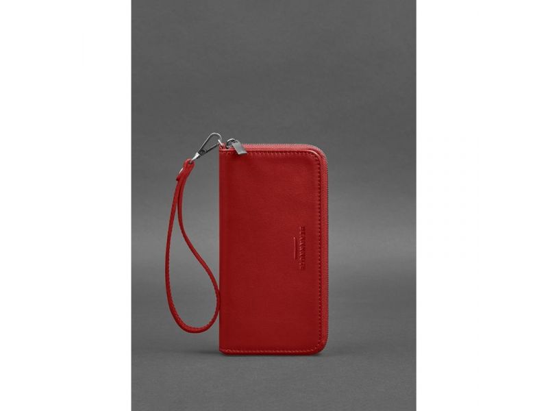 Кожаное портмоне на молнии 6.1 красное, фото 3