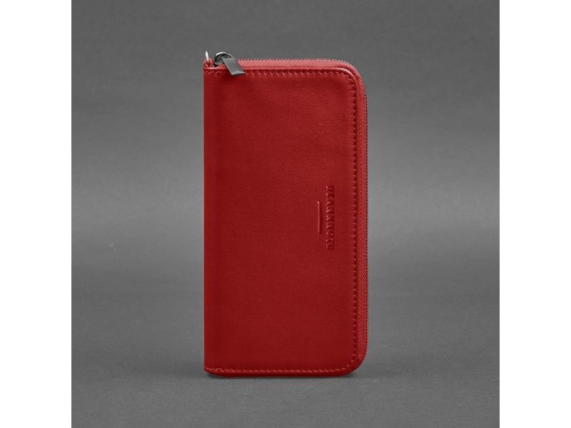 Кожаное портмоне на молнии 6.1 красное, фото 5