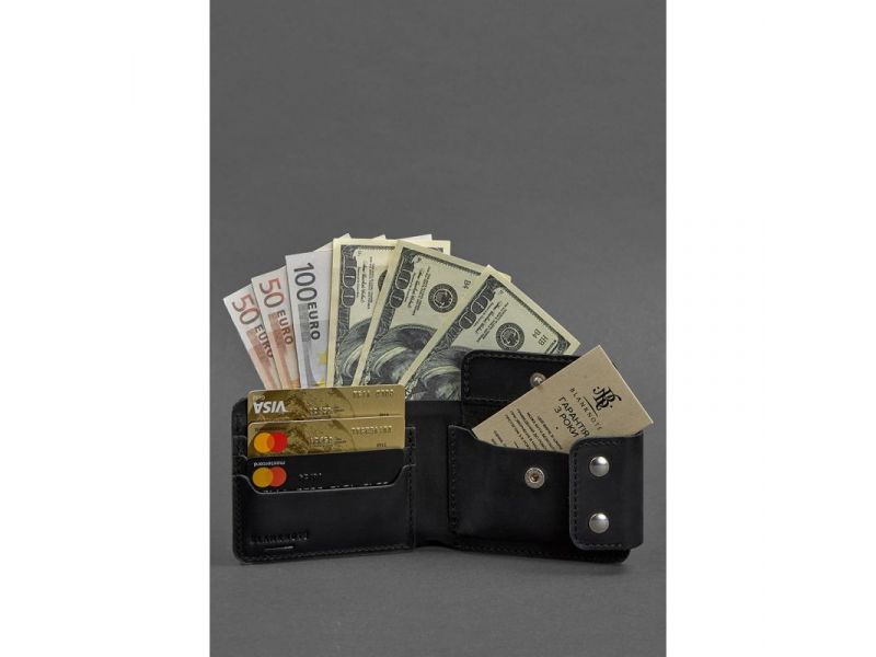 Мужское кожаное портмоне Zeus 9.0 черное Crazy Horse, фото 2