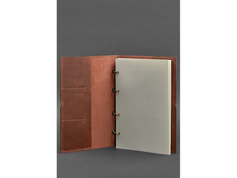 Кожаный блокнот А4 на кольцах (софт-бук) 9.0 в мягкой светло-коричневой обложке, фото 2
