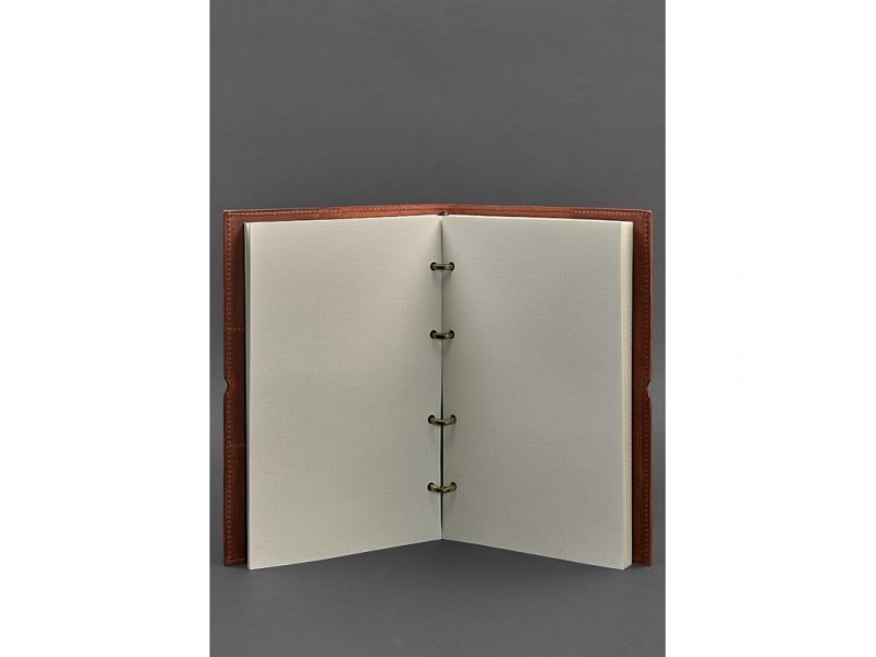 Кожаный блокнот А4 на кольцах (софт-бук) 9.0 в мягкой светло-коричневой обложке, фото 3