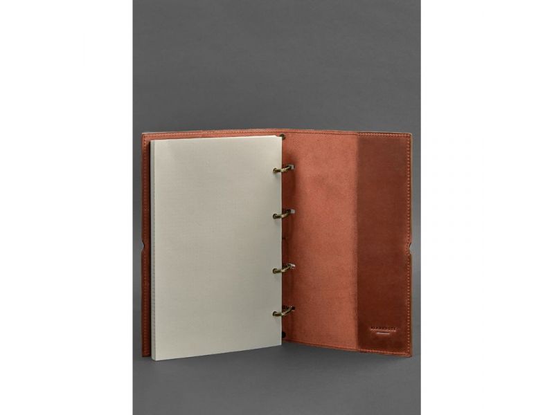 Кожаный блокнот А4 на кольцах (софт-бук) 9.0 в мягкой светло-коричневой обложке, фото 4