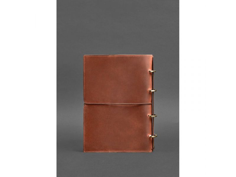 Кожаный блокнот А4 на кольцах (софт-бук) 9.0 в мягкой светло-коричневой обложке, фото 5