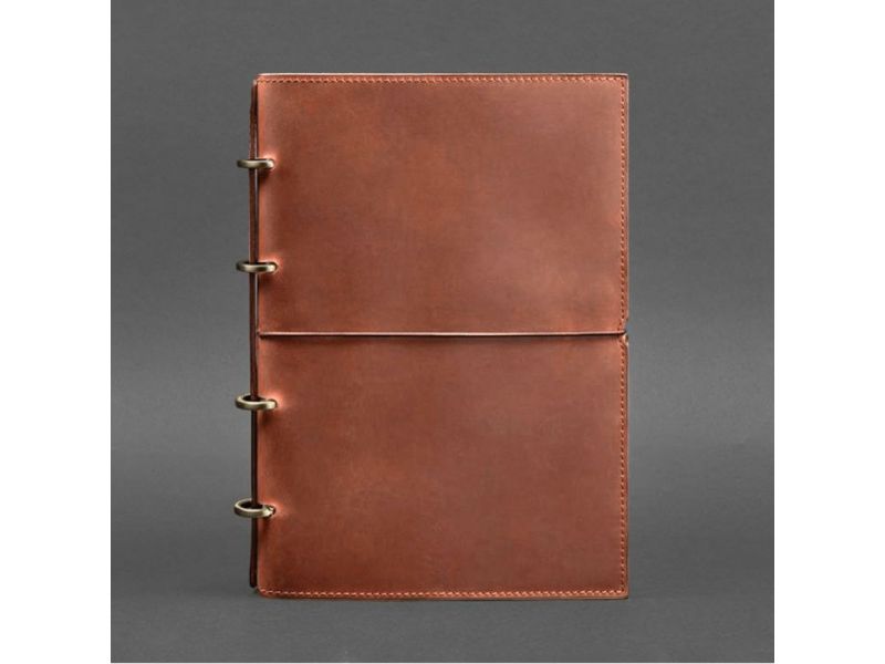 Кожаный блокнот А4 на кольцах (софт-бук) 9.0 в мягкой светло-коричневой обложке, фото 6