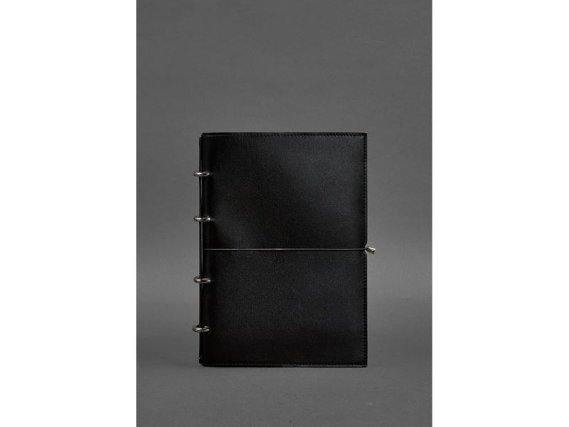 Кожаный блокнот А4 на кольцах (софт-бук) 9.0 в мягкой обложке черный глянец, фото 1