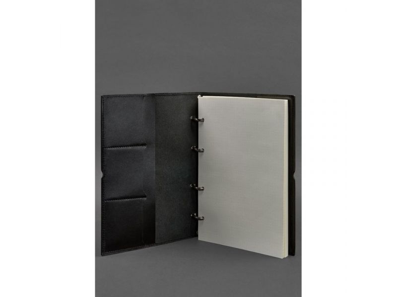 Кожаный блокнот А4 на кольцах (софт-бук) 9.0 в мягкой обложке черный глянец, фото 2